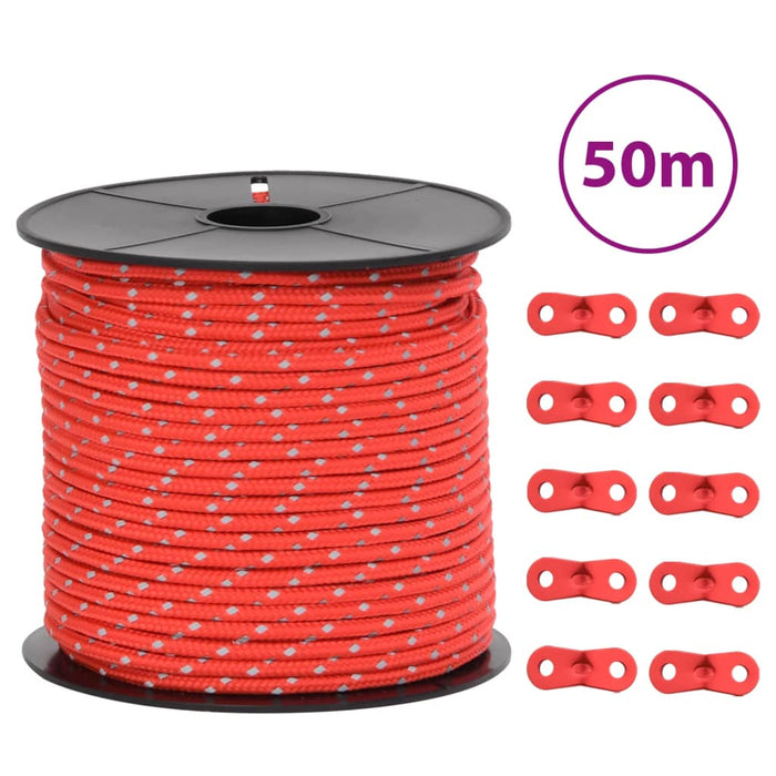 Funie pentru cort cu benzi reflectorizante și chei, 50 m, 4 mm - WALTI WALTI