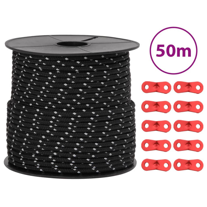 Funie pentru cort cu benzi reflectorizante și chei, 50 m, 4 mm - WALTI WALTI
