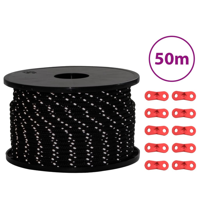 Funie pentru cort cu benzi reflectorizante și chei, 50 m, 5 mm - WALTI WALTI
