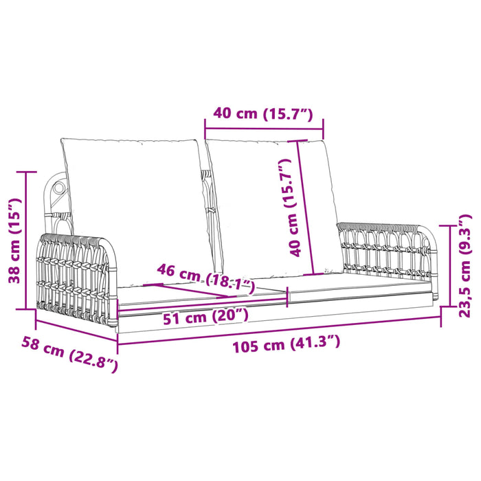 Bancă de balansoar cu perne, 105x58x38 cm, poliratan și oțel - WALTI WALTI