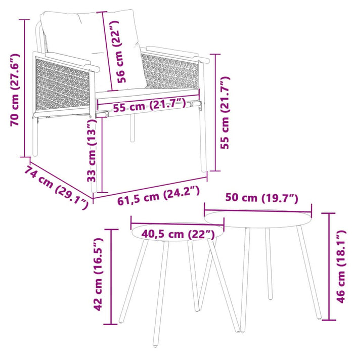 Set mobilier de balcon, 4 piese, cu perne, negru, oțel - WALTI WALTI