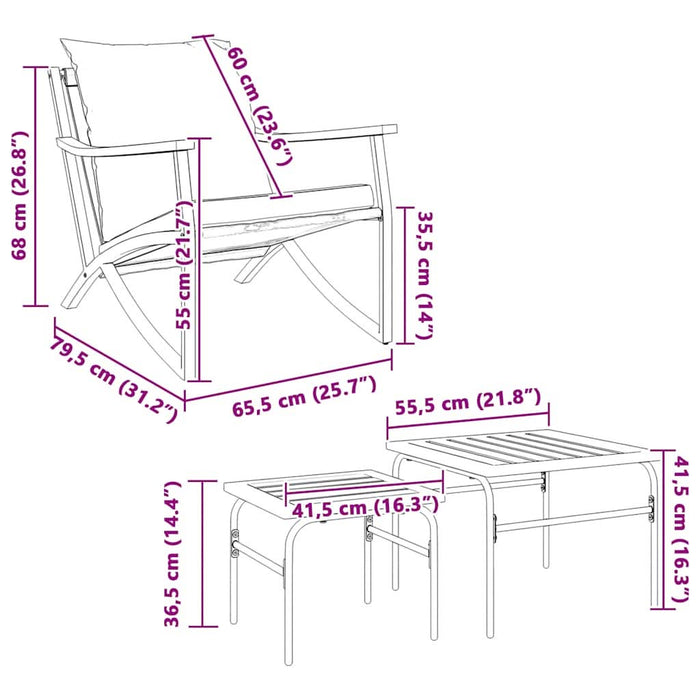 Set mobilier de balcon, 4 piese, cu perne, negru, oțel - WALTI WALTI