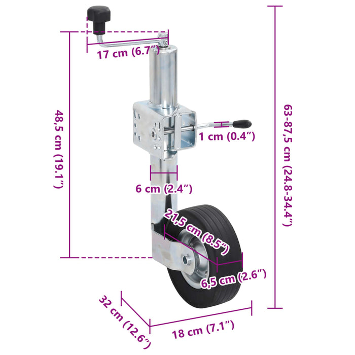 Roată manevră remorcă 60 mm 2 tub susținere/3 cleme despicate WALTI