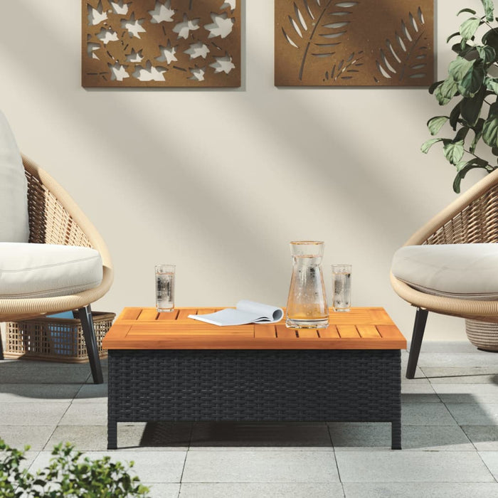 Masă de grădină, negru, 70x70x25 cm, poliratan și lemn acacia - WALTI WALTI