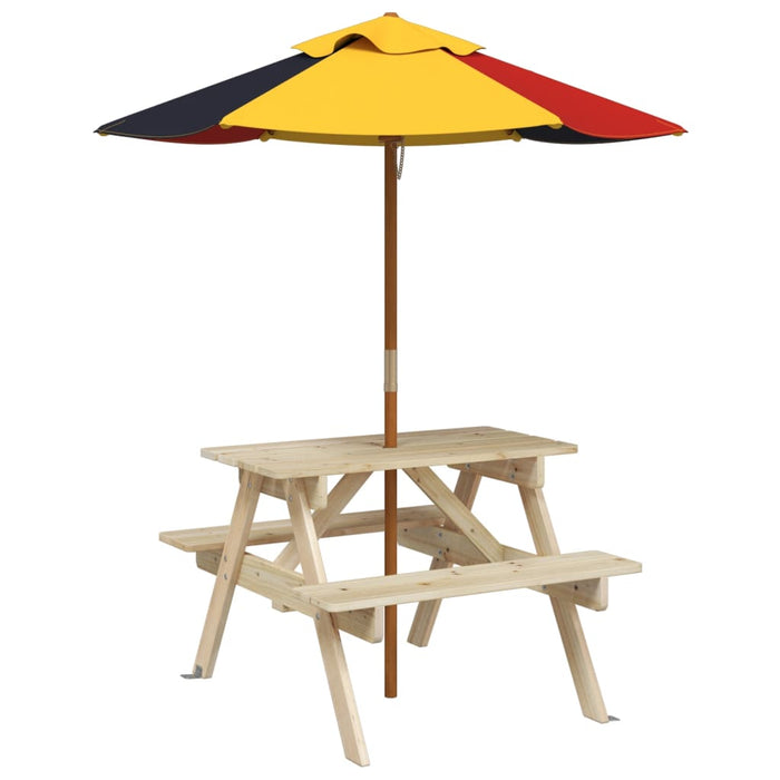 Masă de picnic pentru 4 copii, cu umbrelă, lemn masiv brad WALTI