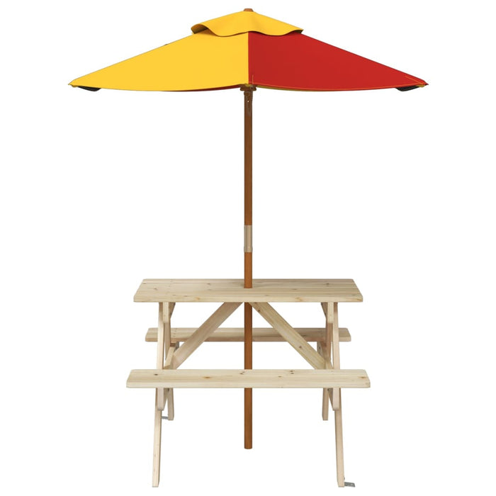 Masă de picnic pentru 4 copii, cu umbrelă, lemn masiv brad WALTI