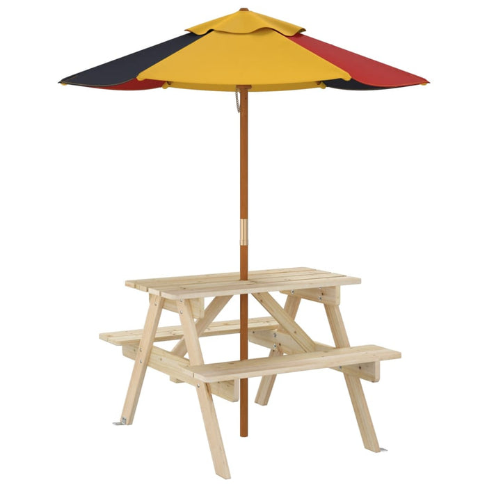 Masă de picnic pentru 4 copii, cu umbrelă, lemn masiv brad WALTI