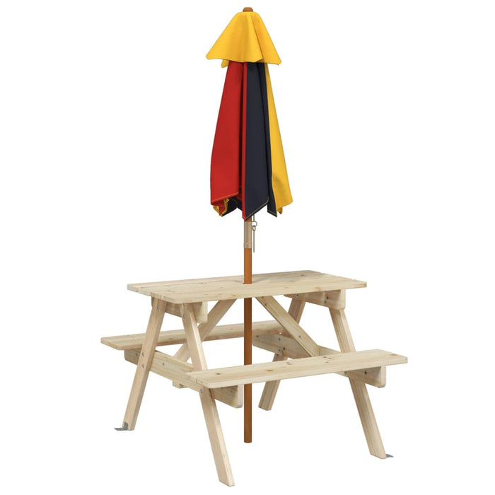 Masă de picnic pentru 4 copii, cu umbrelă, lemn masiv brad WALTI