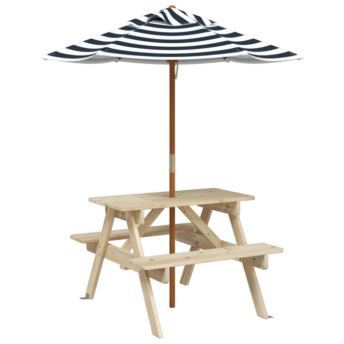 Masă de picnic pentru 4 copii, cu umbrelă, lemn masiv brad - WALTI WALTI