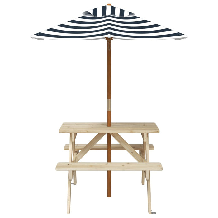 Masă de picnic pentru 4 copii, cu umbrelă, lemn masiv brad - WALTI WALTI