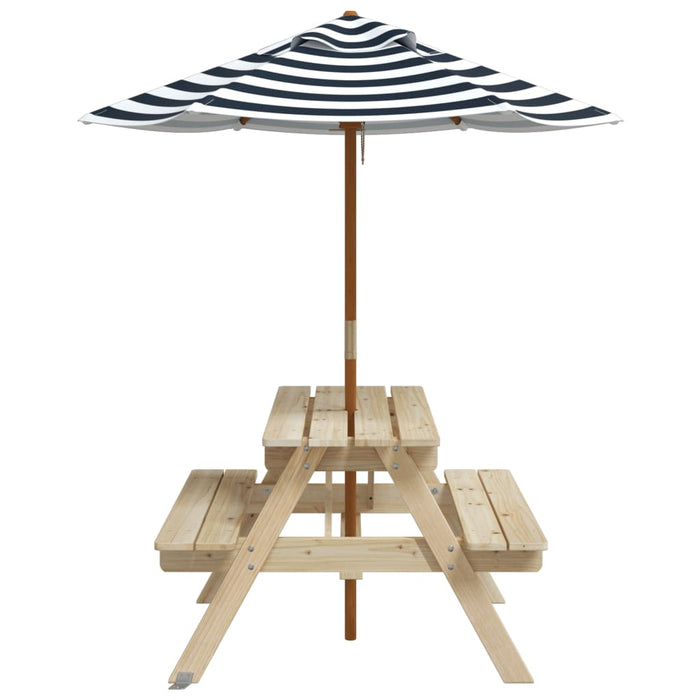 Masă de picnic pentru 4 copii, cu umbrelă, lemn masiv brad - WALTI WALTI