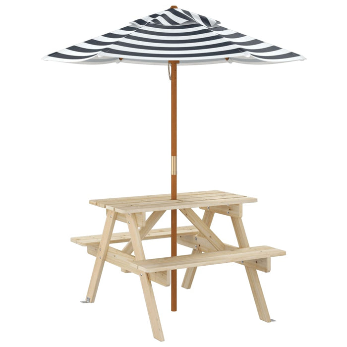 Masă de picnic pentru 4 copii, cu umbrelă, lemn masiv brad - WALTI WALTI
