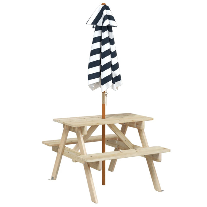 Masă de picnic pentru 4 copii, cu umbrelă, lemn masiv brad - WALTI WALTI