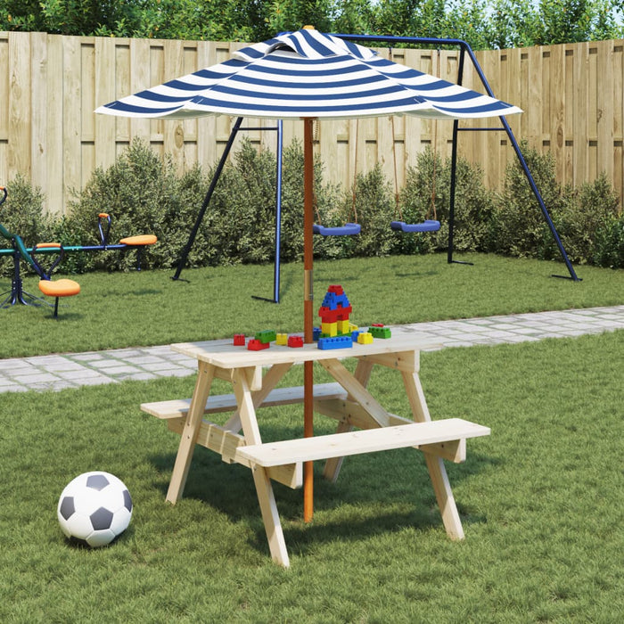 Masă de picnic pentru 4 copii, cu umbrelă, lemn masiv brad - WALTI WALTI