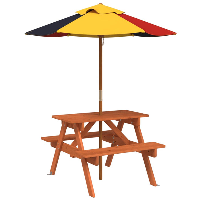 Masă de picnic pentru 4 copii, cu umbrelă, lemn masiv brad WALTI