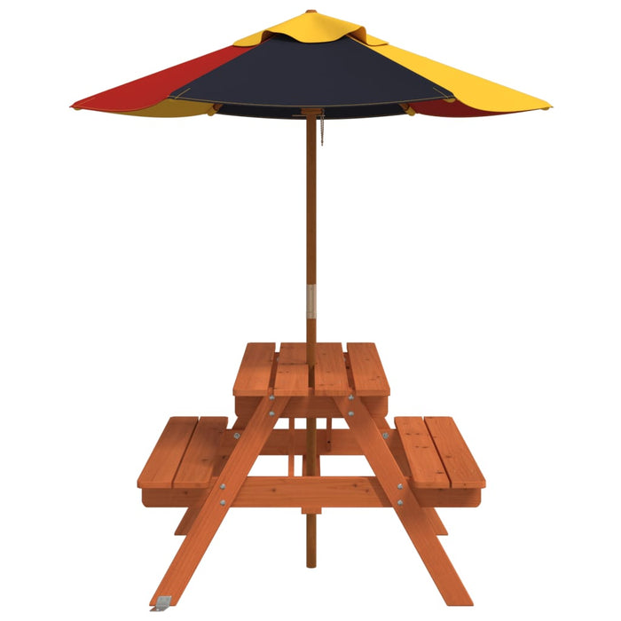Masă de picnic pentru 4 copii, cu umbrelă, lemn masiv brad WALTI