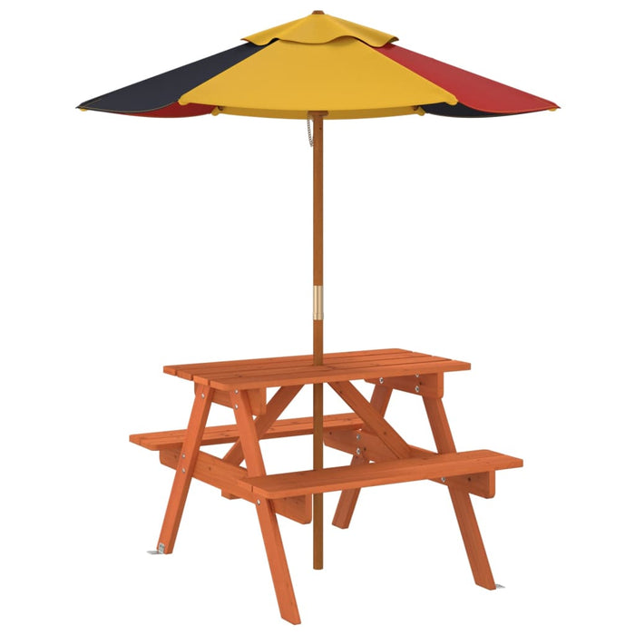 Masă de picnic pentru 4 copii, cu umbrelă, lemn masiv brad WALTI