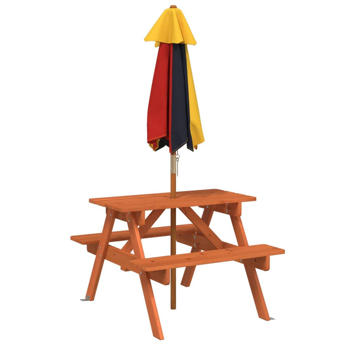Masă de picnic pentru 4 copii, cu umbrelă, lemn masiv brad WALTI