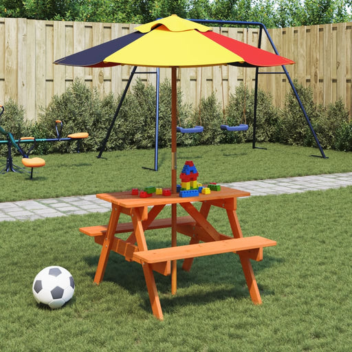 Masă de picnic pentru 4 copii, cu umbrelă, lemn masiv brad - WALTI WALTI