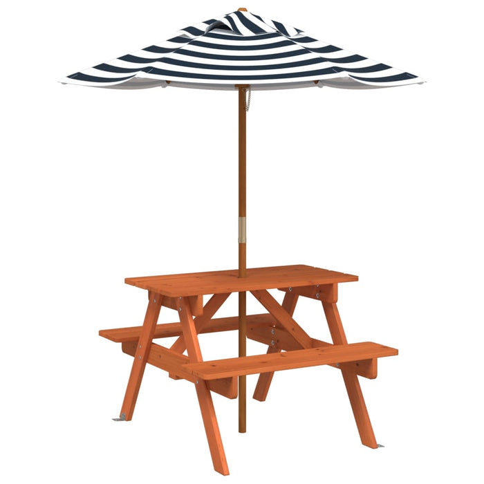 Masă de picnic pentru 4 copii, cu umbrelă, lemn masiv brad - WALTI WALTI