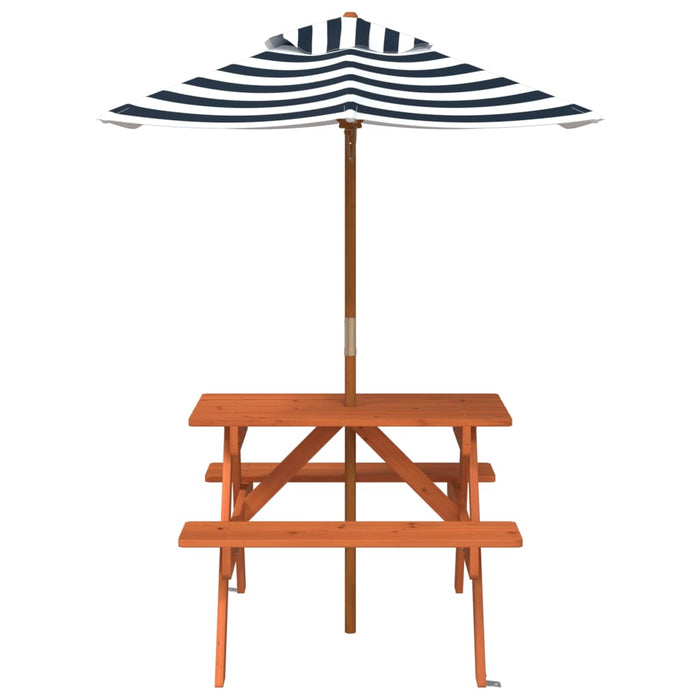 Masă de picnic pentru 4 copii, cu umbrelă, lemn masiv brad - WALTI WALTI
