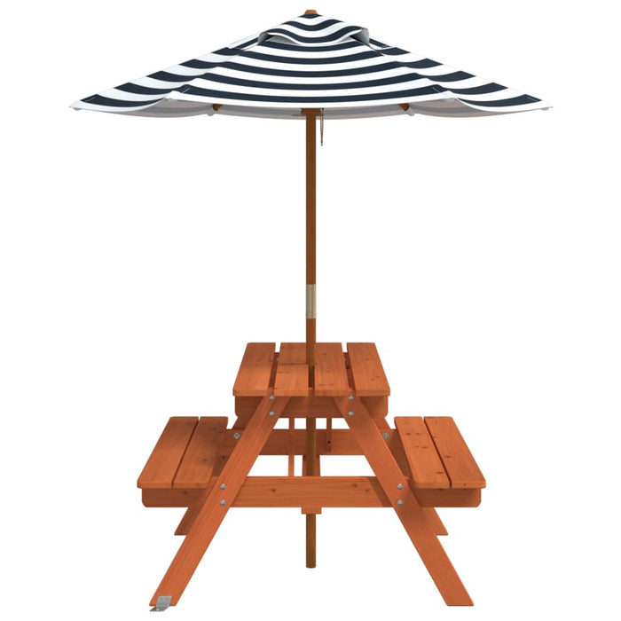Masă de picnic pentru 4 copii, cu umbrelă, lemn masiv brad - WALTI WALTI