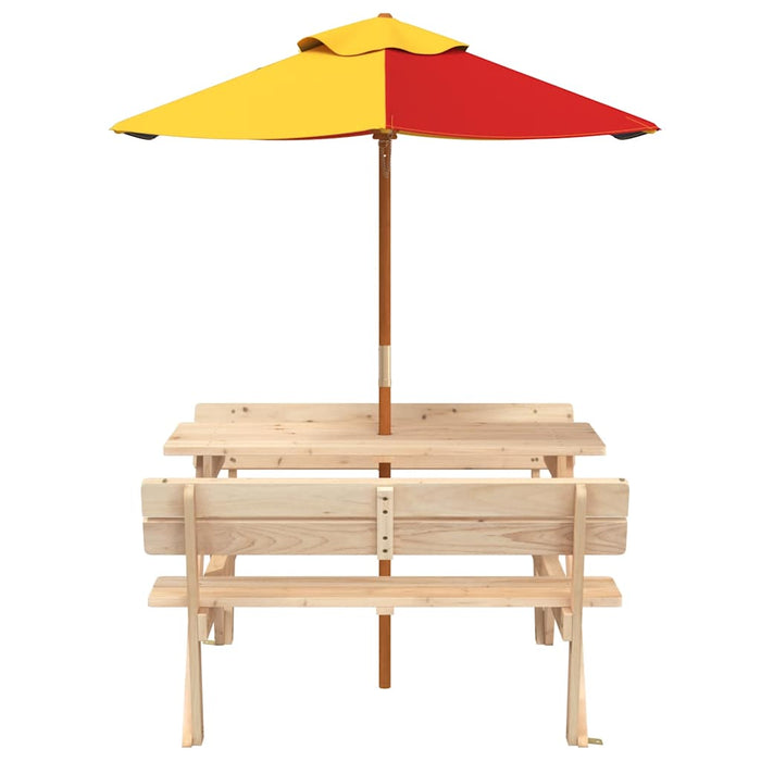 Masă de picnic pentru 4 copii, cu umbrelă, lemn masiv brad - WALTI WALTI