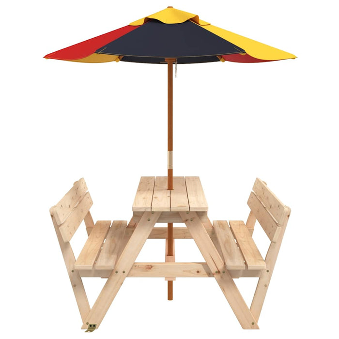 Masă de picnic pentru 4 copii, cu umbrelă, lemn masiv brad - WALTI WALTI