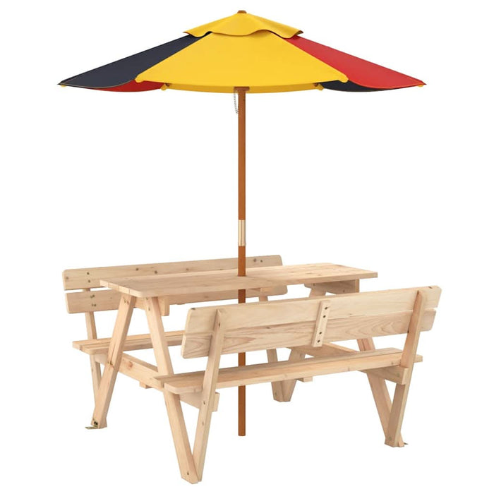 Masă de picnic pentru 4 copii, cu umbrelă, lemn masiv brad - WALTI WALTI