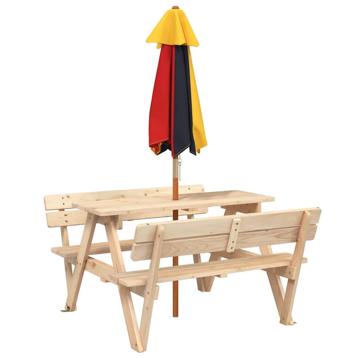 Masă de picnic pentru 4 copii, cu umbrelă, lemn masiv brad - WALTI WALTI