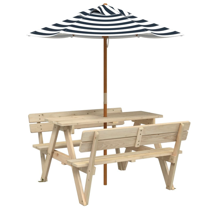 Masă de picnic pentru 4 copii, cu umbrelă, lemn masiv brad - WALTI WALTI