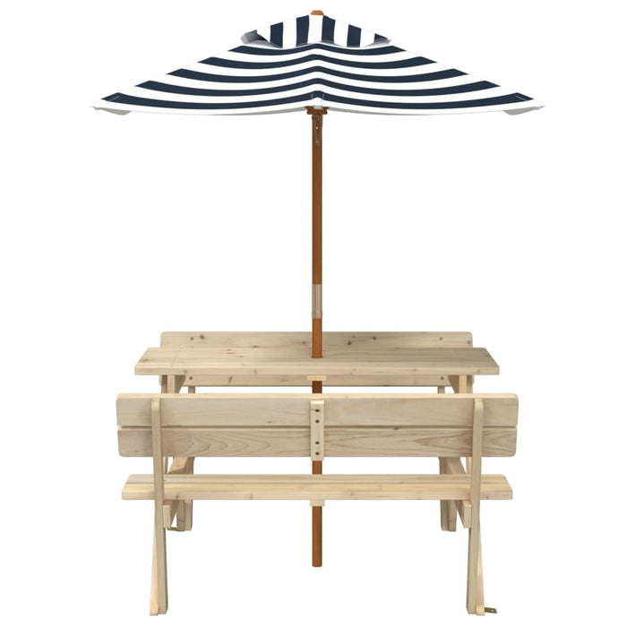 Masă de picnic pentru 4 copii, cu umbrelă, lemn masiv brad - WALTI WALTI