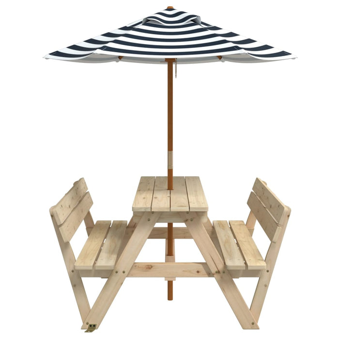 Masă de picnic pentru 4 copii, cu umbrelă, lemn masiv brad - WALTI WALTI
