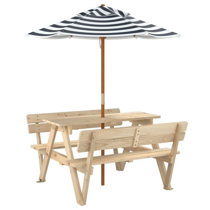 Masă de picnic pentru 4 copii, cu umbrelă, lemn masiv brad - WALTI WALTI