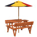 Masă de picnic pentru 4 copii, cu umbrelă, lemn masiv brad - WALTI WALTI