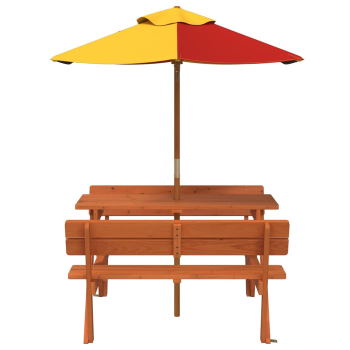 Masă de picnic pentru 4 copii, cu umbrelă, lemn masiv brad - WALTI WALTI