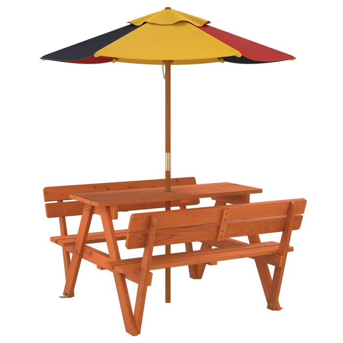 Masă de picnic pentru 4 copii, cu umbrelă, lemn masiv brad - WALTI WALTI