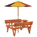 Masă de picnic pentru 4 copii, cu umbrelă, lemn masiv brad - WALTI WALTI