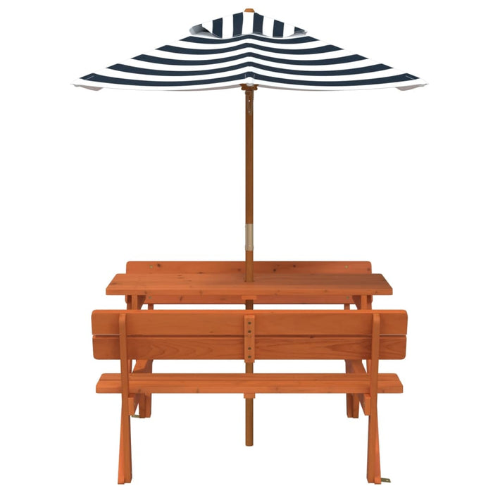 Masă de picnic pentru 4 copii, cu umbrelă, lemn masiv brad - WALTI WALTI