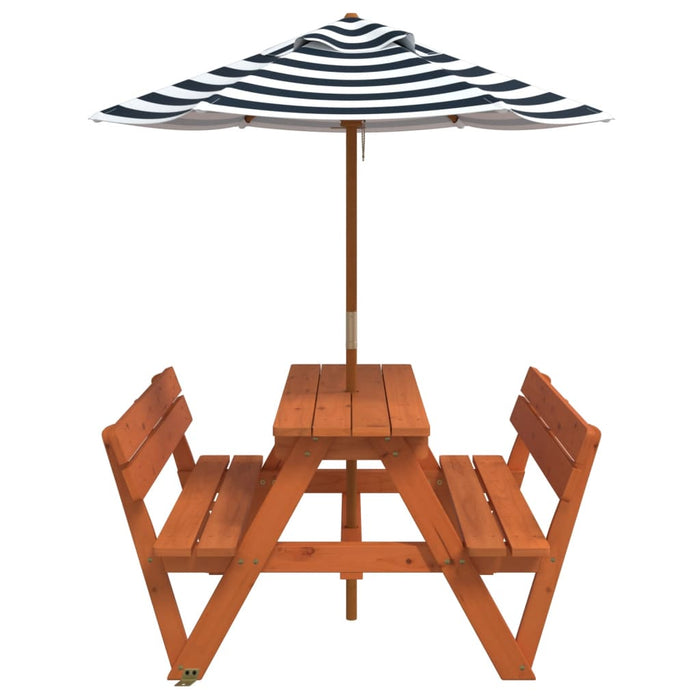 Masă de picnic pentru 4 copii, cu umbrelă, lemn masiv brad - WALTI WALTI