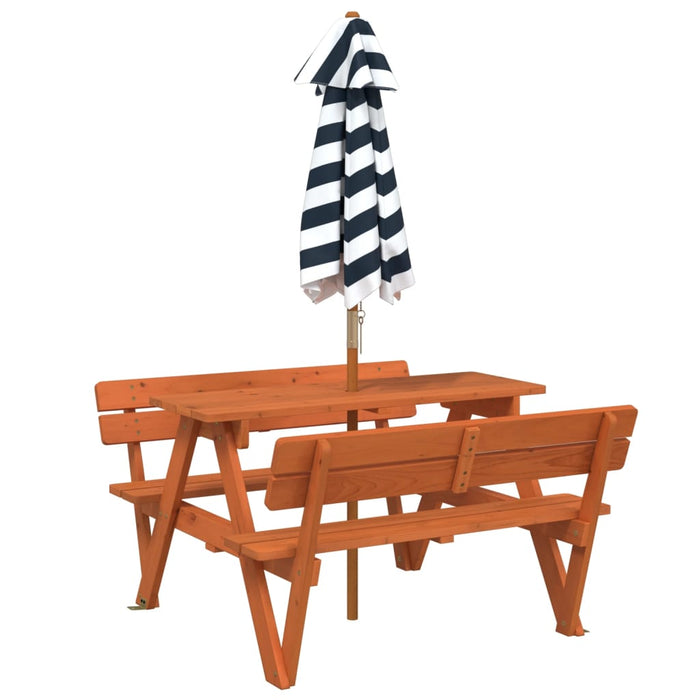 Masă de picnic pentru 4 copii, cu umbrelă, lemn masiv brad - WALTI WALTI