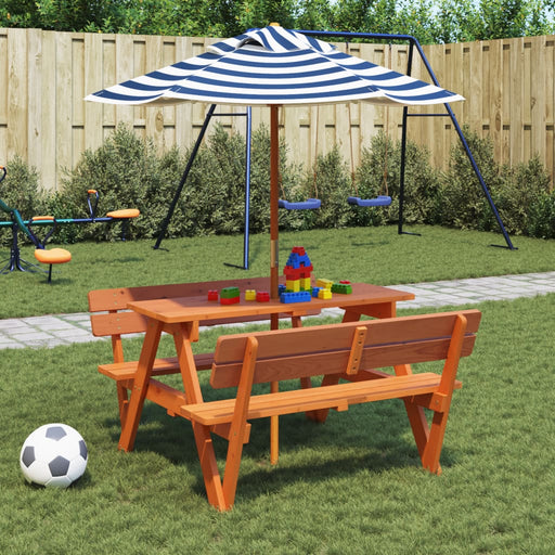 Masă de picnic pentru 4 copii, cu umbrelă, lemn masiv brad - WALTI WALTI