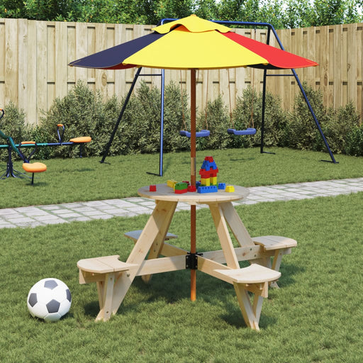 Masă picnic pentru 4 copii cu umbrelă, rotundă, lemn masiv brad - WALTI WALTI