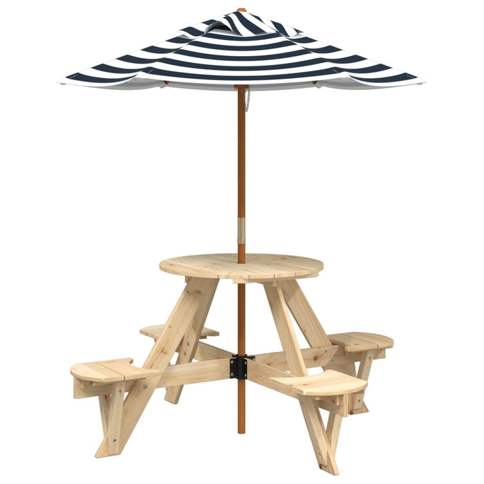 Masă picnic pentru 4 copii cu umbrelă, rotundă, lemn masiv brad - WALTI WALTI