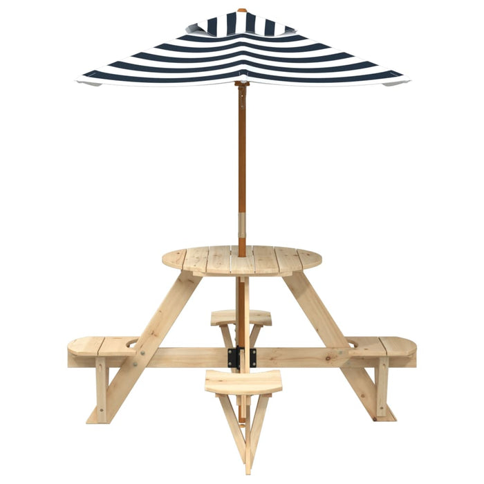 Masă picnic pentru 4 copii cu umbrelă, rotundă, lemn masiv brad - WALTI WALTI