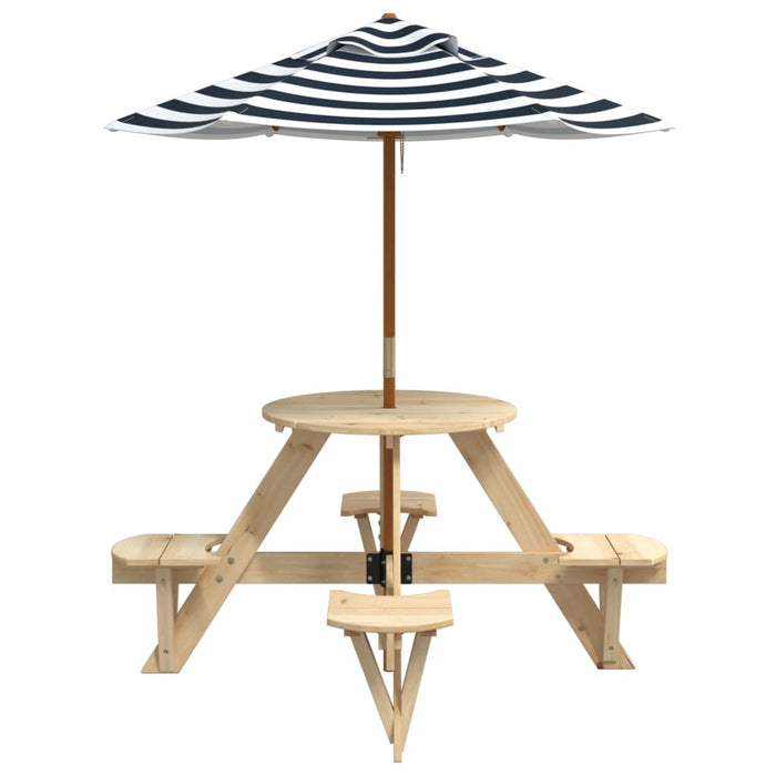 Masă picnic pentru 4 copii cu umbrelă, rotundă, lemn masiv brad - WALTI WALTI