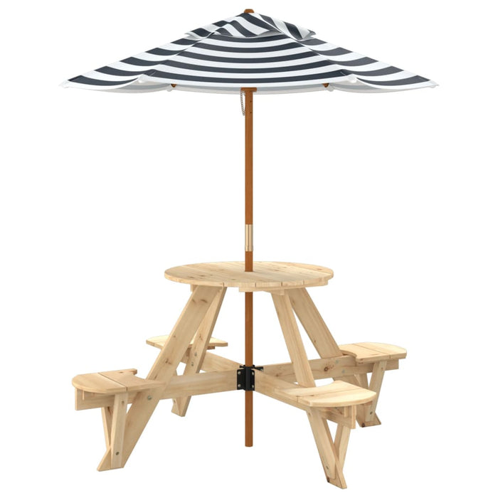 Masă picnic pentru 4 copii cu umbrelă, rotundă, lemn masiv brad - WALTI WALTI