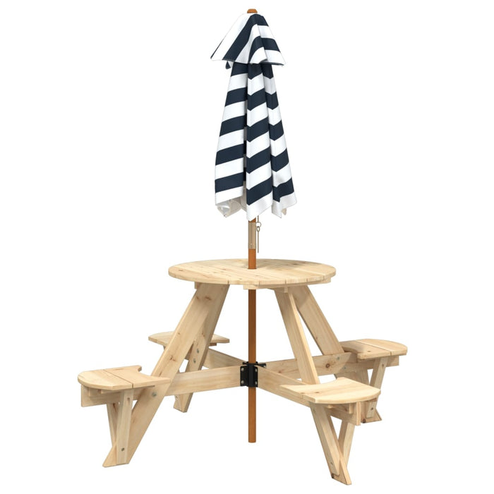 Masă picnic pentru 4 copii cu umbrelă, rotundă, lemn masiv brad - WALTI WALTI