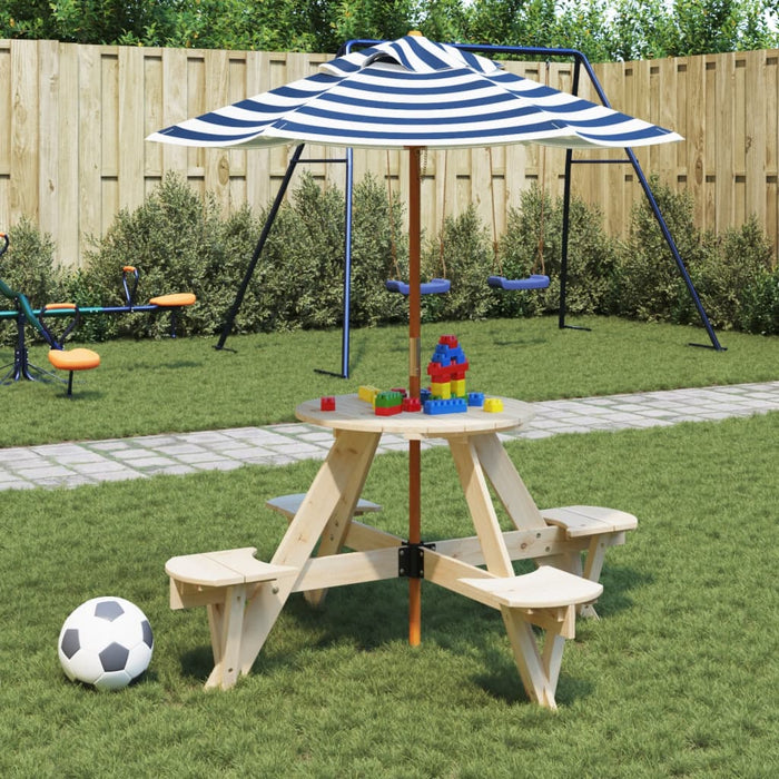Masă picnic pentru 4 copii cu umbrelă, rotundă, lemn masiv brad - WALTI WALTI