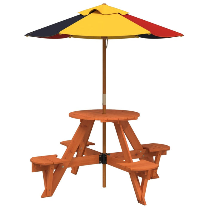 Masă picnic pentru 4 copii cu umbrelă, rotundă, lemn masiv brad WALTI